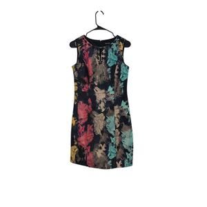 Ellen Tracy Sleeveless Sheath Dress Size 2 Multi-Color Floral/Abstract EUC